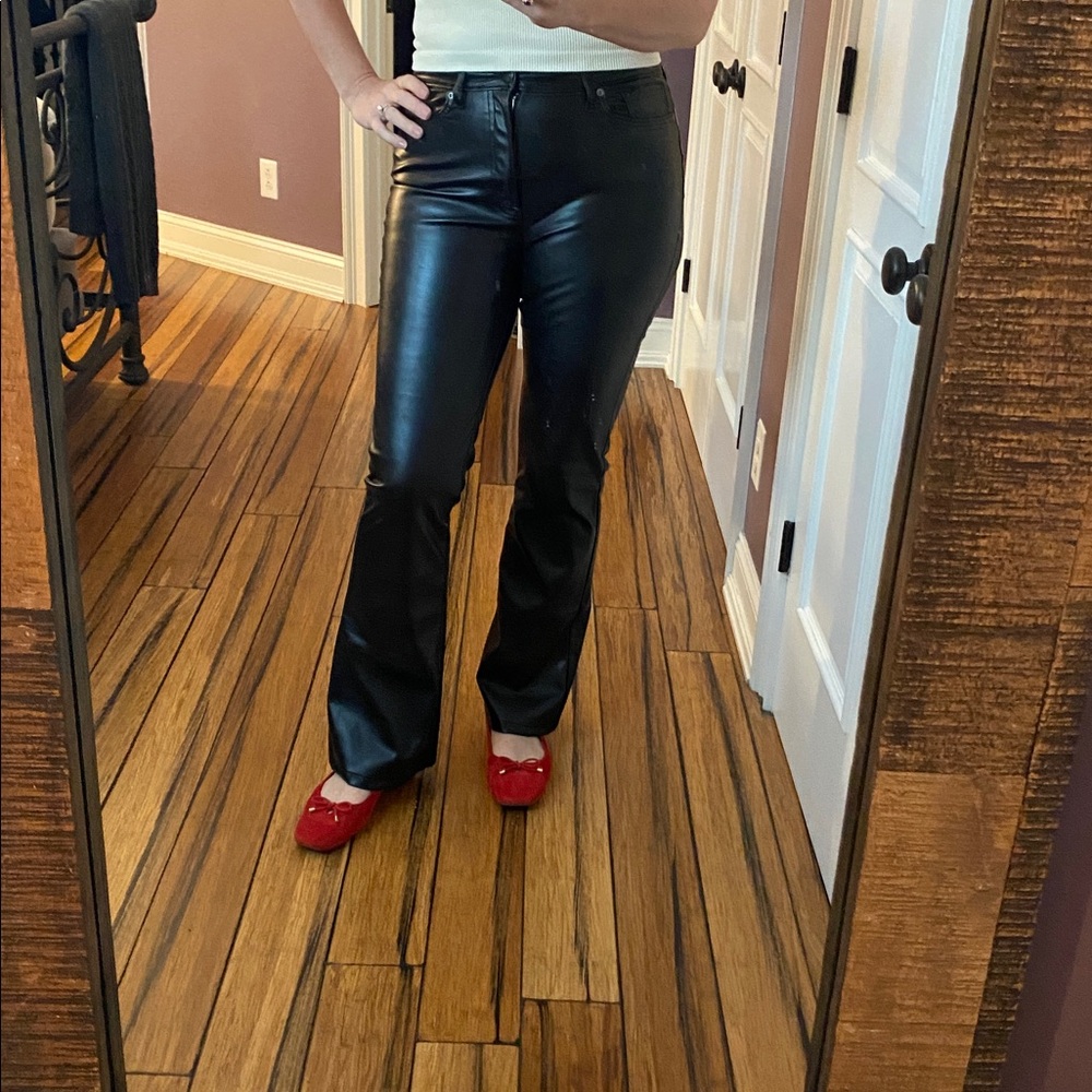 GAP High Rise Black Flare Pants - Faux Leather - Long / Tall